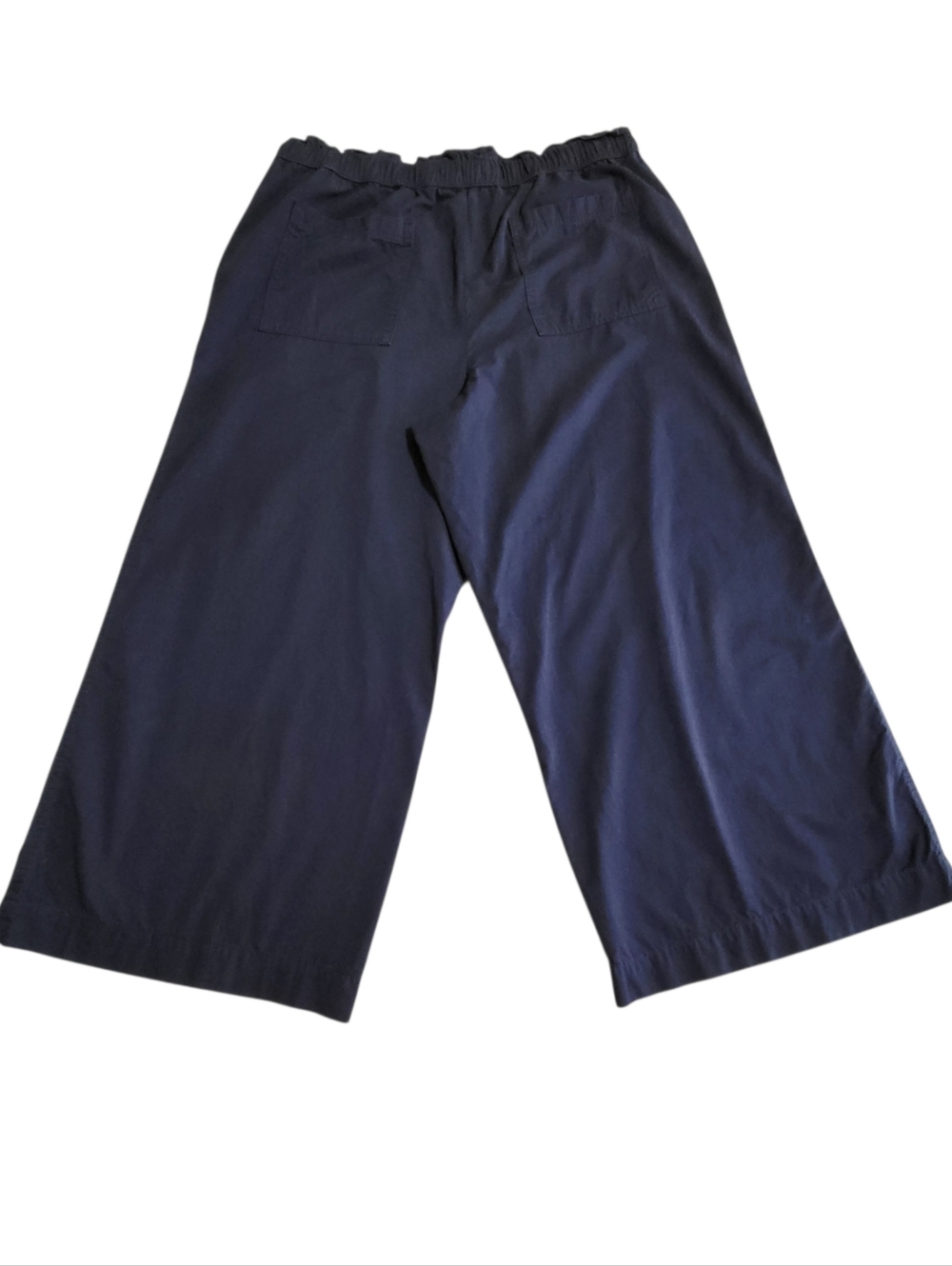 LOFT Wide Leg Crop Pants Size XL Navy Blue 100% Cotton Drawstring Baggy Comfy